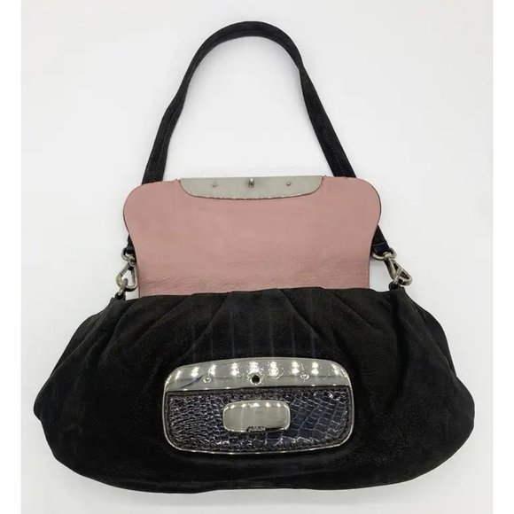 Prada Black Suede Rhinestone Alligator Flap Shoulder Bag - Picture 7 of 10